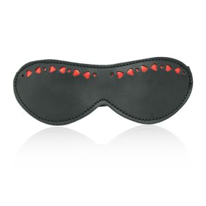 Black Leather Cushioned Blindfold with Hearts | Bondage Manufacturer | Sex Toys Wholesale | Adult Toys Distributor